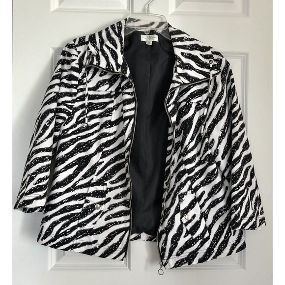 Studio Works Women's Jacket Zebra Black/White Size Medium Full Zip Lined - Picture 2 of 12